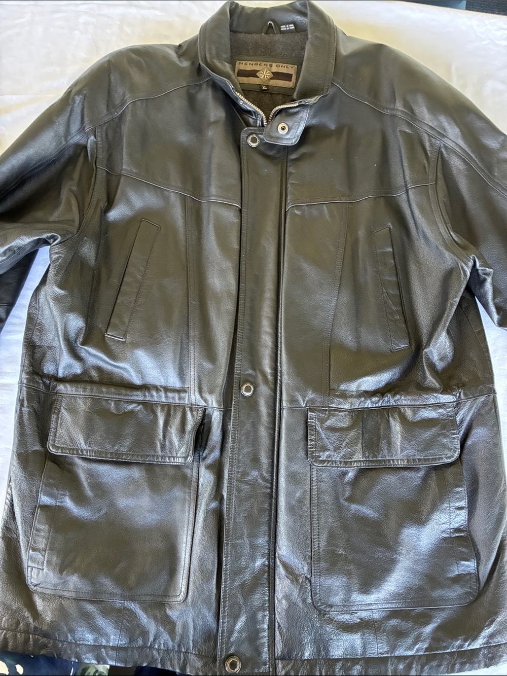 Members Only Black Military-Style Leather Field Jacket